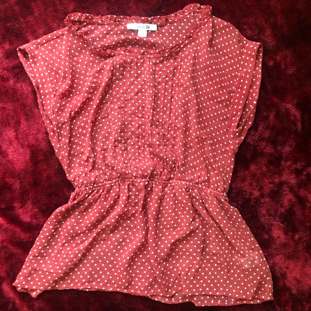 Forever 21 red polks dot peplum blouse